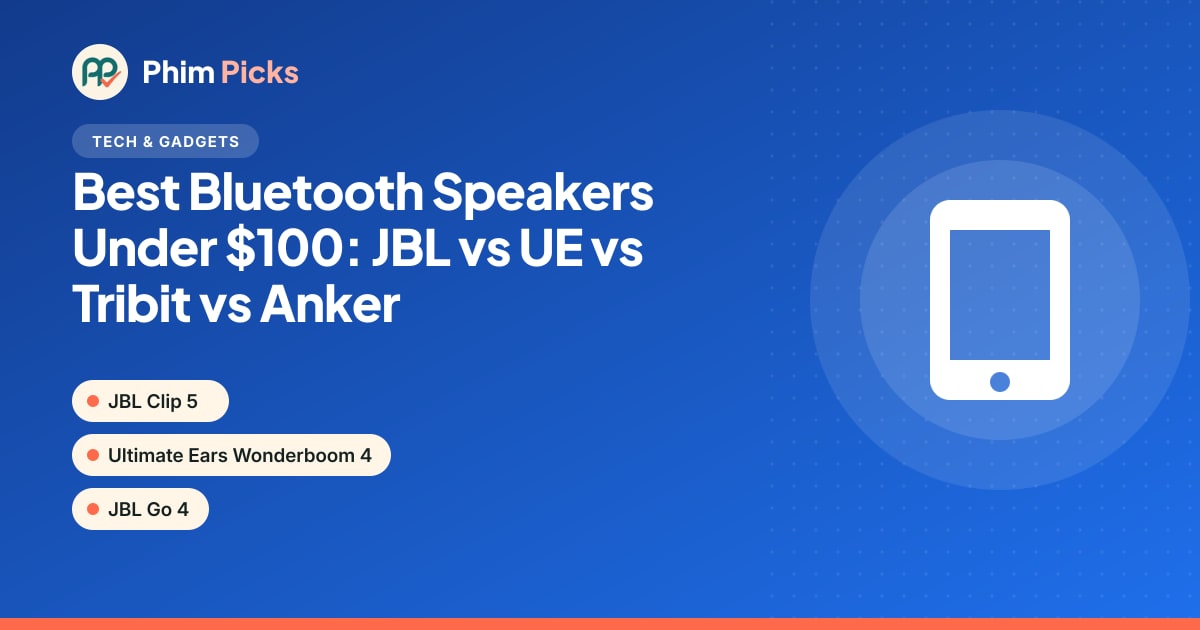 Phim Picks title graphic: Best Bluetooth Speakers Under $100: JBL vs UE vs Tribit vs Anker