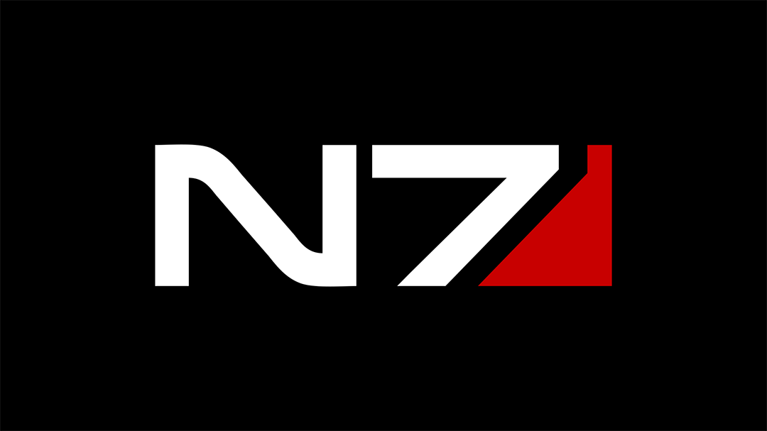 The white and red N7 logo from Mass Effect on a black background