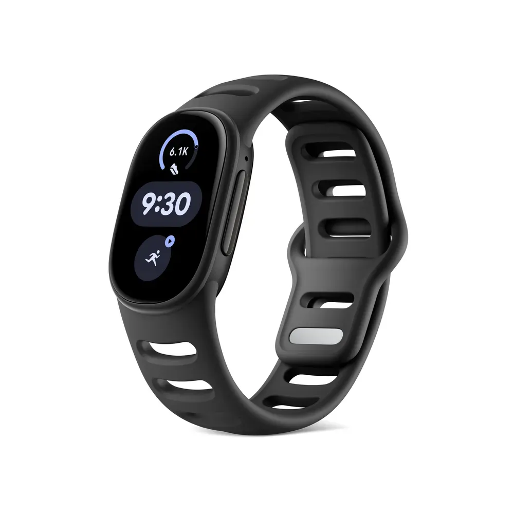 Fitbit Edge in Obsidian (matte black case) on a black Active Sport band