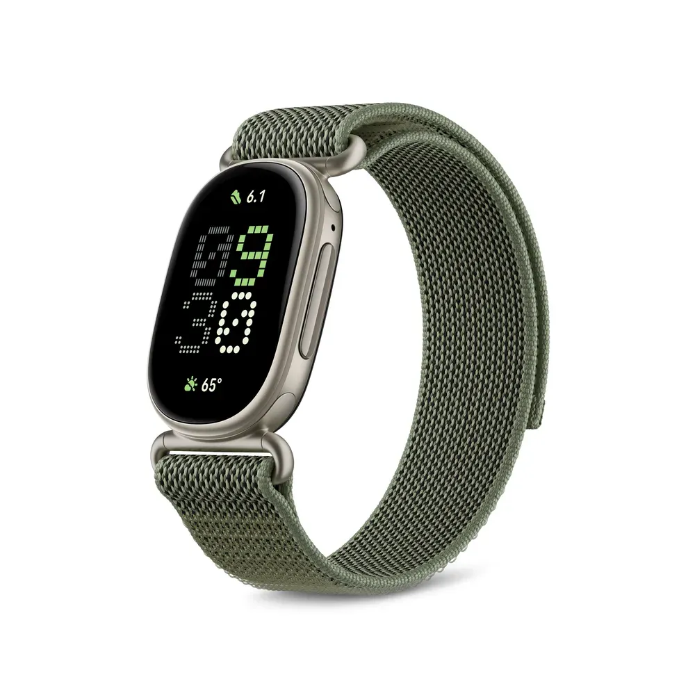 Fitbit Edge in Olive (satin pyrite case) on an olive Performance Loop band