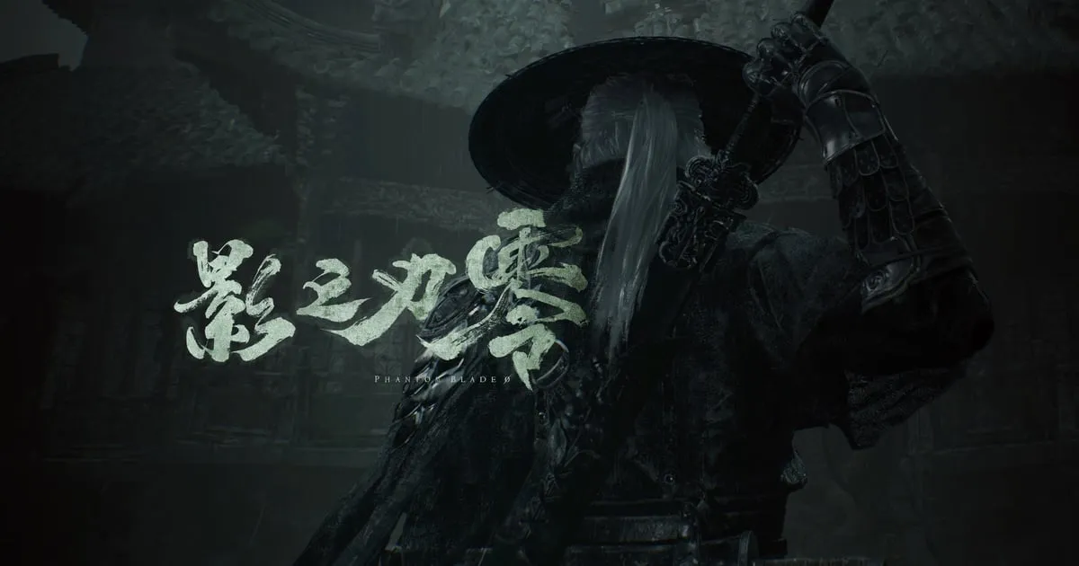 Phantom Blade Zero key art: a swordsman in a wide straw hat and long white hair, seen from behind in a dark temple, beside the game's Chinese calligraphy logo